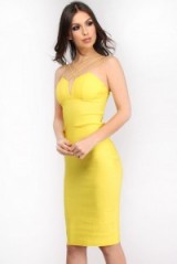Rare Yellow Strap Detail Bodycon Midi Dress ~ strappy party dresses