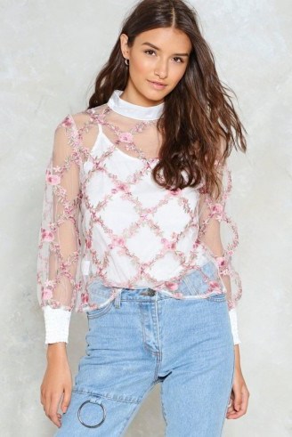 Nasty Gal A Rose by any Name Embroidered Top - flipped