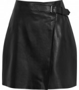 Reiss ACE BUCKLE-DETAIL LEATHER WRAP SKIRT BLACK / mini skirts