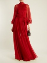 MARIA LUCIA HOHAN Adeola tie-waist silk-mousseline gown | beautiful red high neck gowns