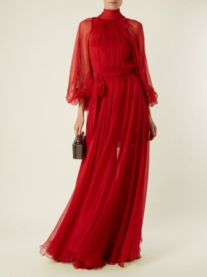 MARIA LUCIA HOHAN Adeola tie-waist silk-mousseline gown | beautiful red high neck gowns - flipped