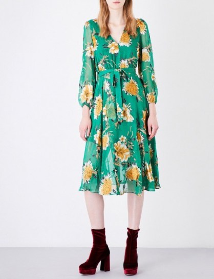 ALICE & OLIVIA Coco silk-blend dress ~ green floral dresses - flipped