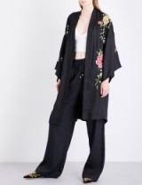 ALICE & OLIVIA Lupe satin kimono jacket ~ black floral embroidered kimonos