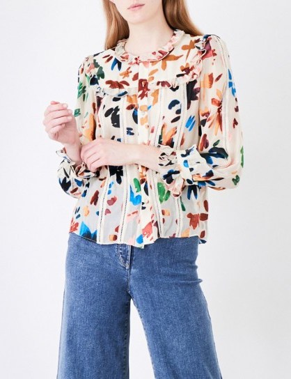 ALICE & OLIVIA Malinda silk-blend top ~ floral burnout tops/blouses - flipped