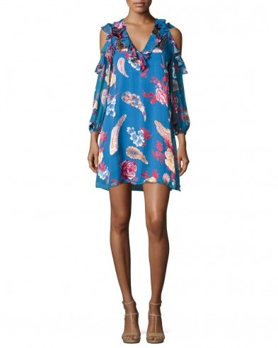 Alice + Olivia Giovanna Ruffled Cold-Shoulder Floral-Print Cocktail Dress - flipped