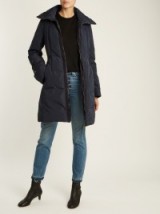 MONCLER Alnus high-neck down-filled coat ~ navy feather filled winter coats