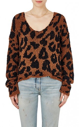 AMIRI Leopard-Pattern Wool-Blend Crop Sweater | animal print sweaters | knitwear - flipped