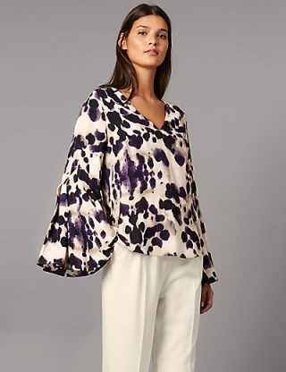 AUTOGRAPH Animal Print V-Neck Long Sleeve Blouse / M&S blouses / Marks and Spencer tops - flipped