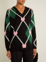 MSGM Argyle-intarsia wool-blend heart sweater ~ V-neck sweaters ~ knitwear