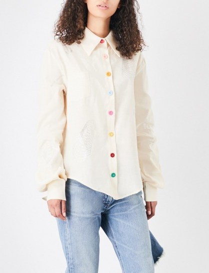 ART SCHOOL Crystal-embellished linen shirt | cream shirts - flipped