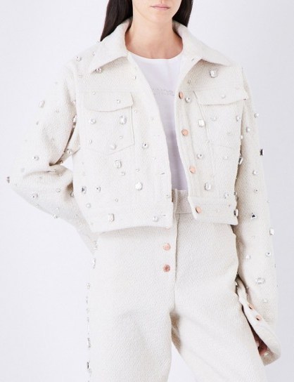 ART SCHOOL Crystal-embellished wool jacket ~ cream statement jackets ~ Autumn outerwear - flipped