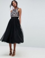 ASOS Cluster Embellished Crop Top Tulle Midi Dress – party dresses