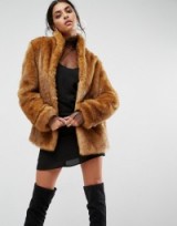 ASOS Coat in Vintage Faux Fur – fluffy brown coats – stylish winter jackets