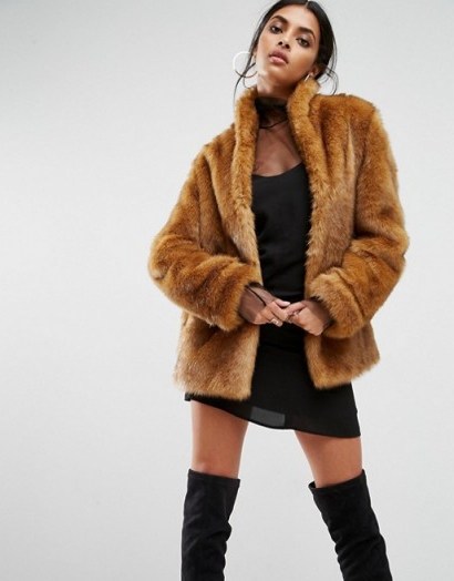 ASOS Coat in Vintage Faux Fur – fluffy brown coats – stylish winter jackets - flipped
