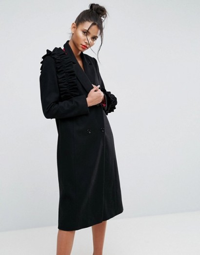 ASOS Coat with Statement Frills ~ black ruffle coats
