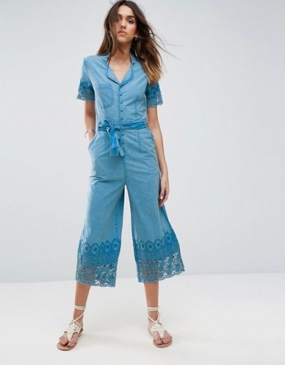 ASOS Cotton Jumpsuit in Chambray with Embroidery | light denim jumpsuits - flipped