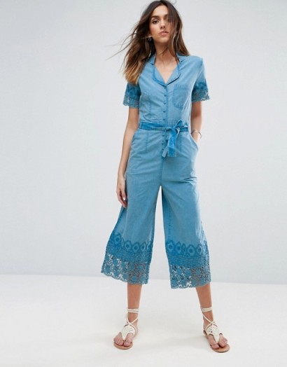 ASOS Cotton Jumpsuit in Chambray with Embroidery | light denim jumpsuits