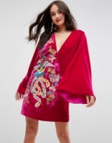 ASOS Embroidered Velvet Kimono Mini Dress | oriental style dresses