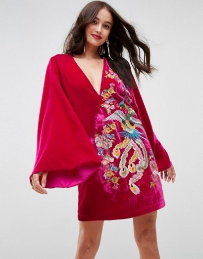 ASOS Embroidered Velvet Kimono Mini Dress | oriental style dresses - flipped