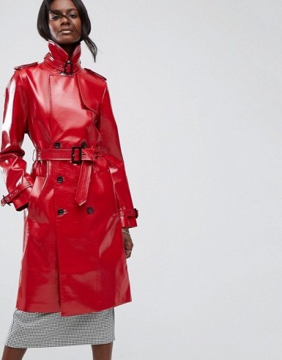 ASOS Mac in Cracked Vinyl | red belted macs | winter coats - flipped