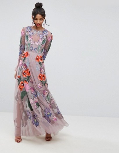 ASOS SALON Embroidered Floral Maxi Dress ~ long occasion dresses - flipped