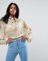 ASOS Sheer Blouse with Historical Sleeve in Print