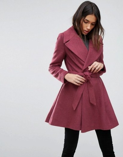 ASOS Skater Coat with Self Belt and Oversized Collar ~ belted fit and flare coats - flipped