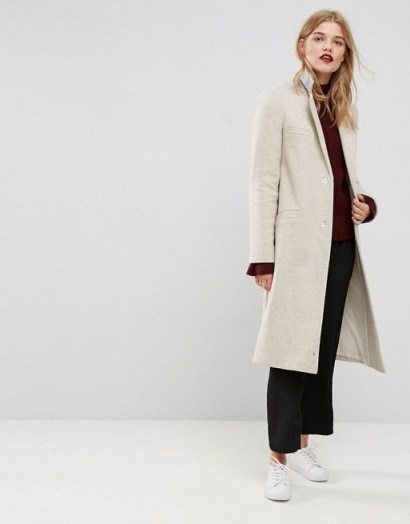 ASOS Slim Coat with Pocket Detail in Texture | oatmeal winter coats - flipped
