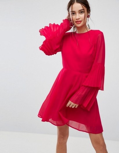 ASOS Triple Pleated Sleeve Mini Skater Dress ~ red party dresses - flipped
