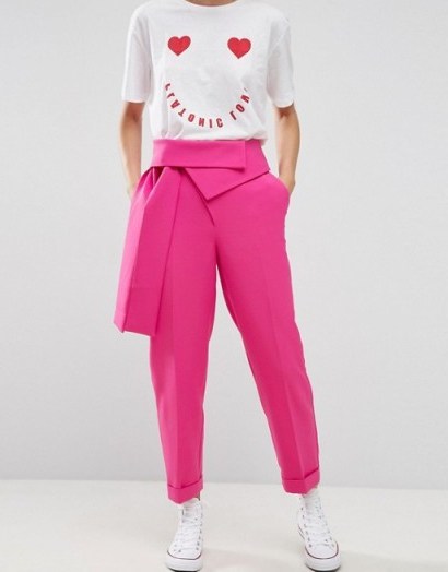 ASOS Trouser with Origami Waist and Tie Detail ~ pink trousers - flipped