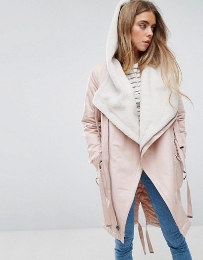 ASOS Waterfall Parka with Borg Lining ~ light pink parkas - flipped