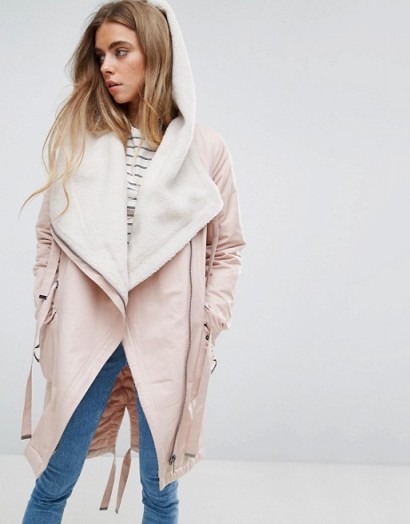 ASOS Waterfall Parka with Borg Lining ~ light pink parkas