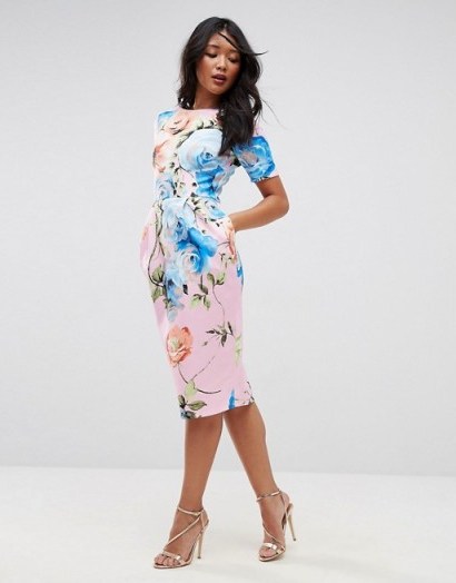 ASOS Wiggle Dress In Pink Floral Print - flipped