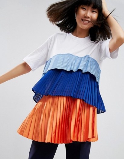 ASOS WHITE Satin And Tulle T-Shirt ~ pleated t-shirts ~ tiered tee - flipped