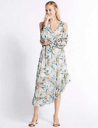 M&S COLLECTION Asymmetrical Hem Cold Shoulder Midi Dress / Marks and Spencer dresses