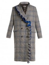 MSGM Asymmetric-ruffle Prince of Wales-checked coat ~ ruffled winter coats