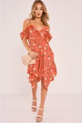 IN THE STYLE AYLIN PINK FLORAL COLD SHOULDER WRAP FRONT DRESS