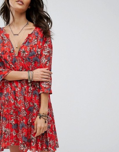 BA&SH Floral Print Smock Dress – red summer dresses - flipped