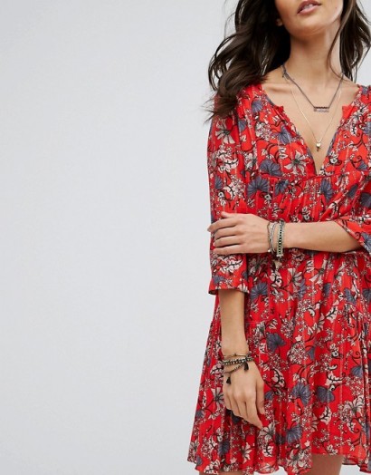 BA&SH Floral Print Smock Dress – red summer dresses