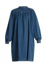 CHLOÉ Balloon-sleeved gathered denim dress | indigo-blue oversized dresses