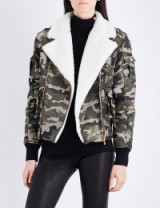 BALMAIN Camouflage shearling drill bomber jacket ~ khaki camo print jackets ~ winter coats