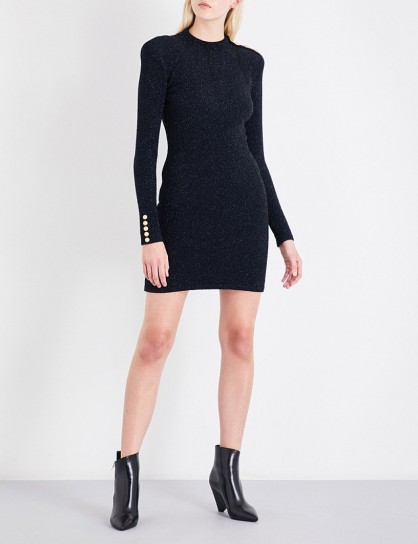 BALMAIN High-neck metallic knitted dress – lbd