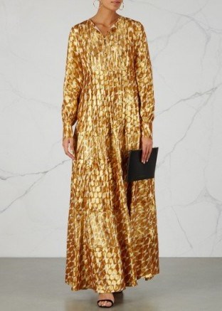 TORY BURCH Bea gold silk blend jacquard gown - flipped