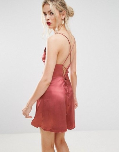 Bec & Bridge Shiny Liquid Envy Back Detail Mini Dress ~ rose-pink strappy dresses - flipped