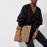 River Island Beige leopard print leather clutch bag – large animal printed bags