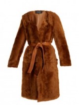 ROCHAS Belted collarless shearling coat ~ brown fur coats ~ winter outerwear