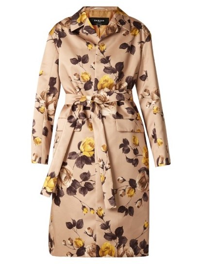 ROCHAS Belted rose-print satin coat ~ floral statement coats - flipped