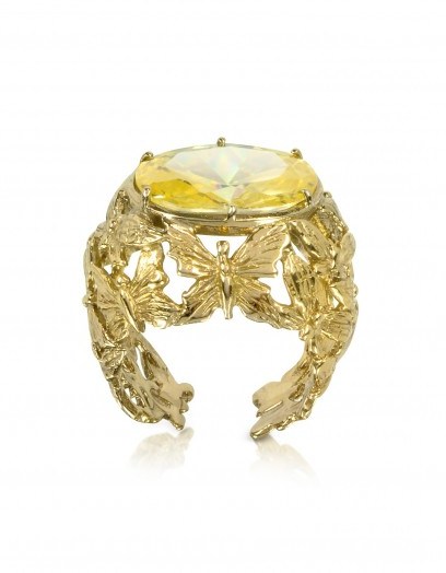 BERNARD DELETTREZ Bronze Dome Ring w/Butterflies and Yellow Cubic Zirconia – bling statement rings - flipped