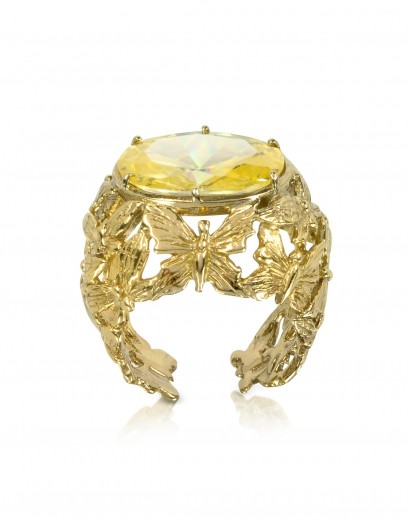 BERNARD DELETTREZ Bronze Dome Ring w/Butterflies and Yellow Cubic Zirconia – bling statement rings