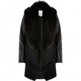 RIVER ISLAND Black faux fur trim fallaway coat ~ winter coats